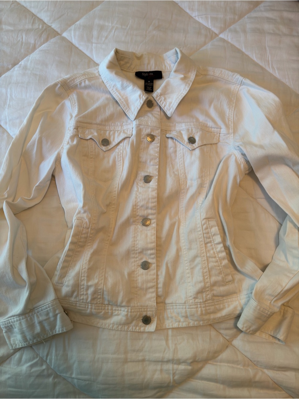 Style & Co. White Denim Cotton Jacket - White